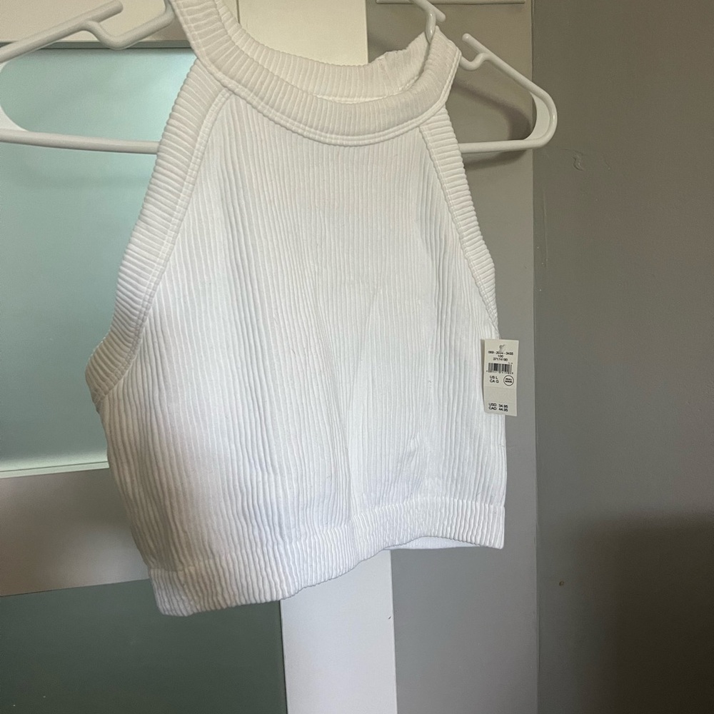 White Ribbed Sleeveless bralette top with built in bra